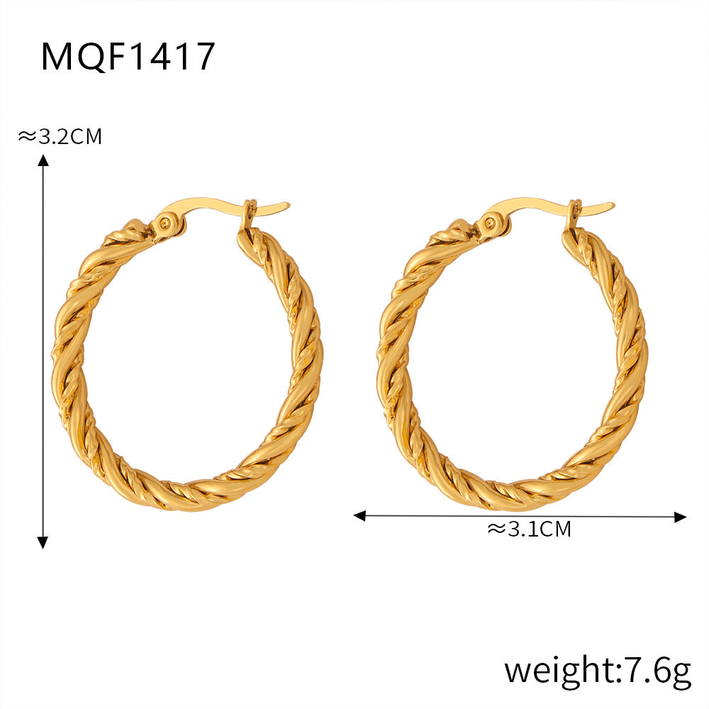 Wholesale Titanium Steel Gold Plated Hemp Pattern Large Earrings